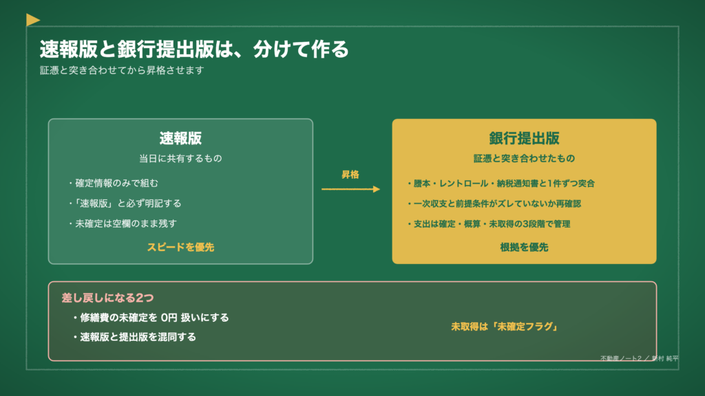 図2　速報版と銀行提出版は、分けて作る