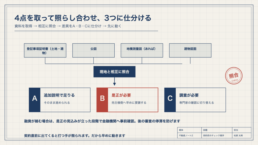 図2　4点を取って照らし合わせ、3つに仕分ける