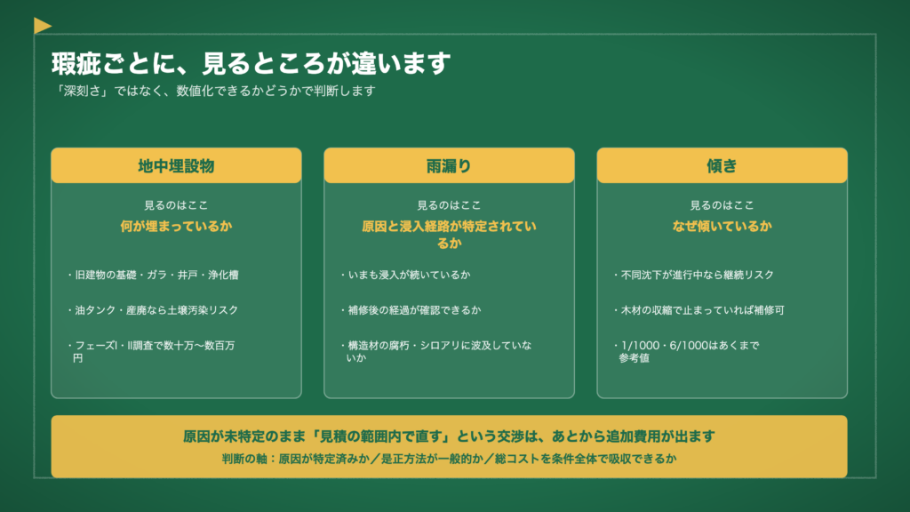 図1　瑕疵ごとに、見るところが違います